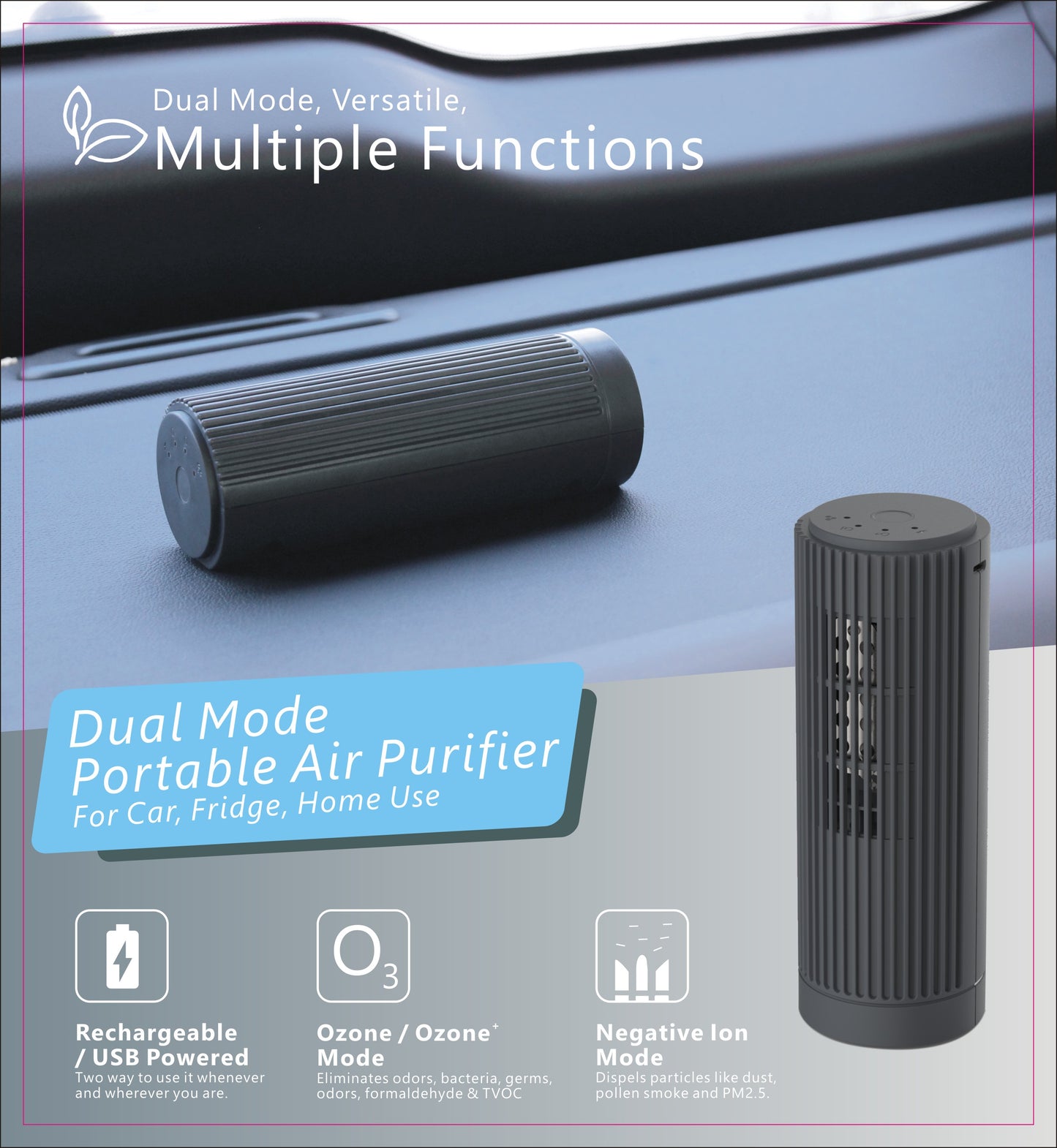 OPHAMAX Dual Mode Mini Ozone Ionic Portable Car Air purifier