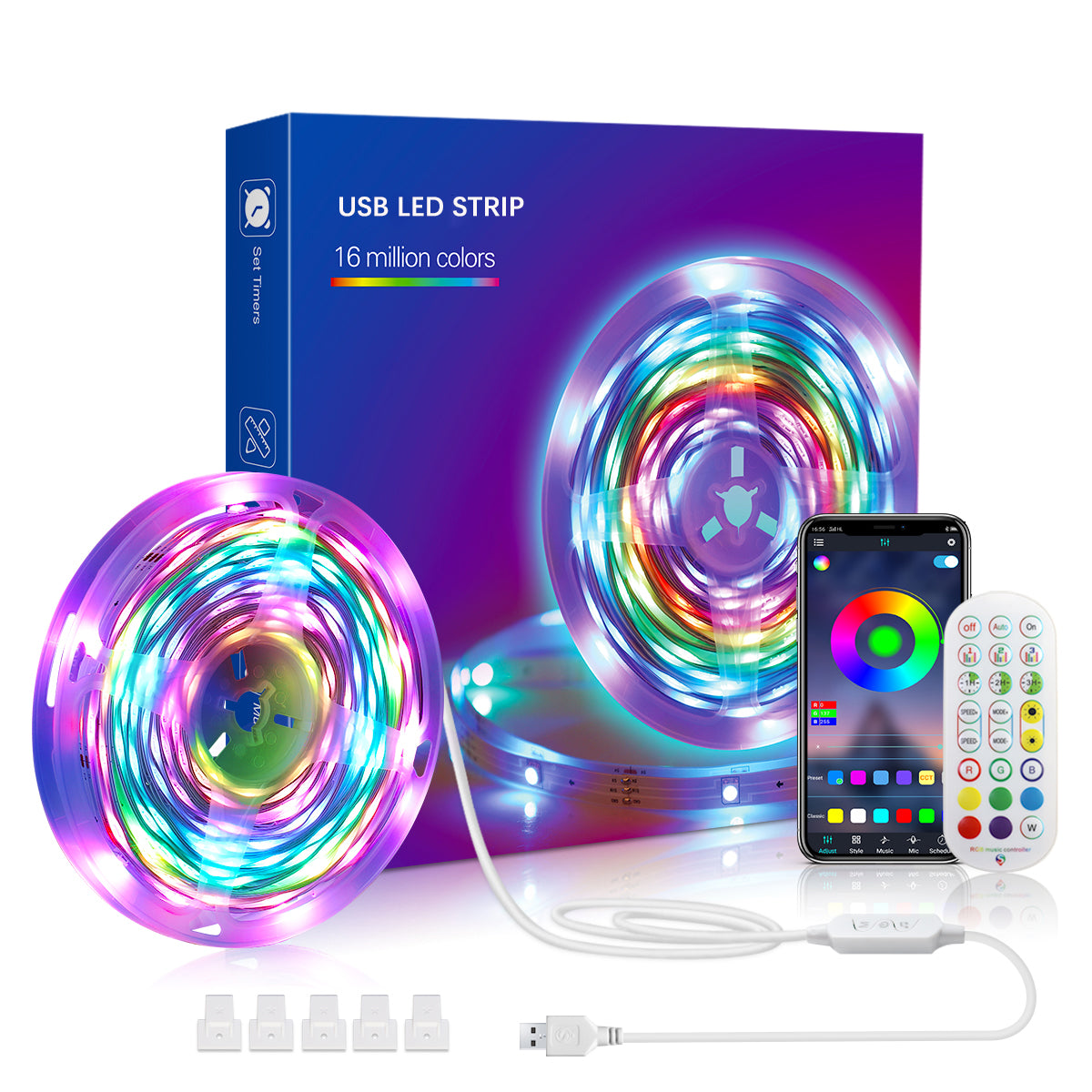 Led Strip Lights, 5V RGB Smart LED Strip Lights, APP & Remote Control, 16 Million Colors, 213 Dynamic Modes, USB Powered Flexible Light Strip for Room, TV, PC Gaming Decoration