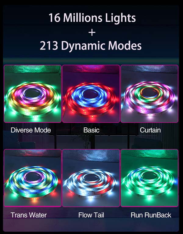 Led Strip Lights, 5V RGB Smart LED Strip Lights, APP & Remote Control, 16 Million Colors, 213 Dynamic Modes, USB Powered Flexible Light Strip for Room, TV, PC Gaming Decoration